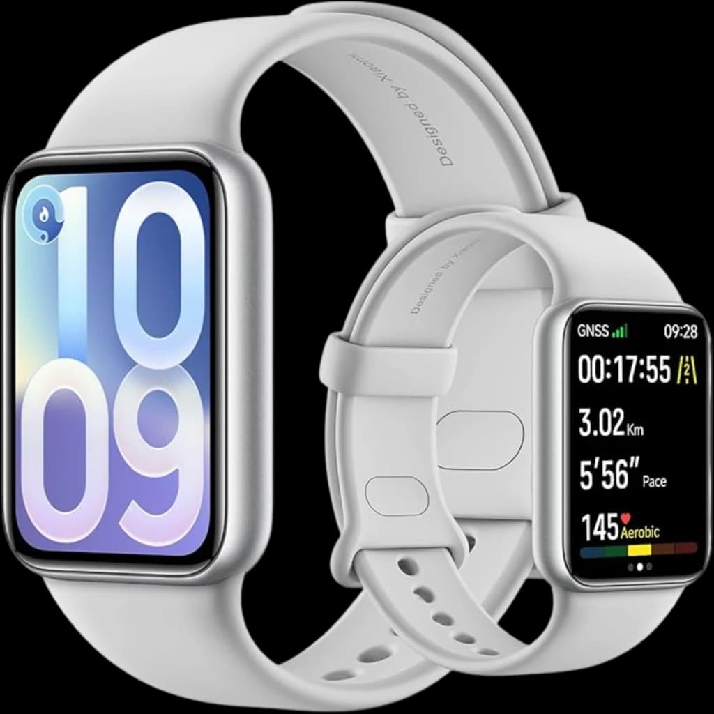Xiaomi Smart Band 10 Pro prateada com ecrã AMOLED 1,74, moldura metálica, bracelete silicone ajustável, mostradores coloridos e métricas fitness em tempo