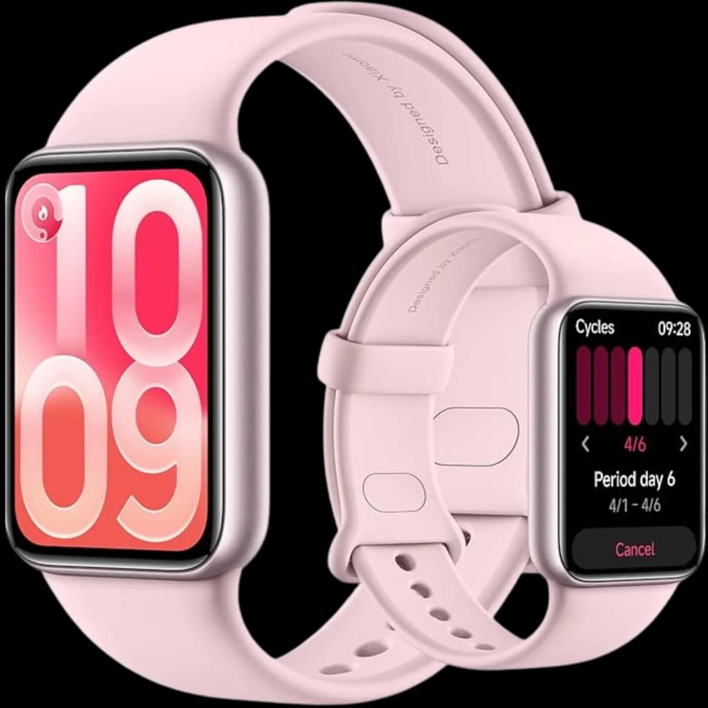 Xiaomi Smart Band 10 Pro rosa con pantalla AMOLED 1,74 pulgadas, caja metálica y correa ajustable; interfaz deportiva y seguimiento de ciclo en pantalla