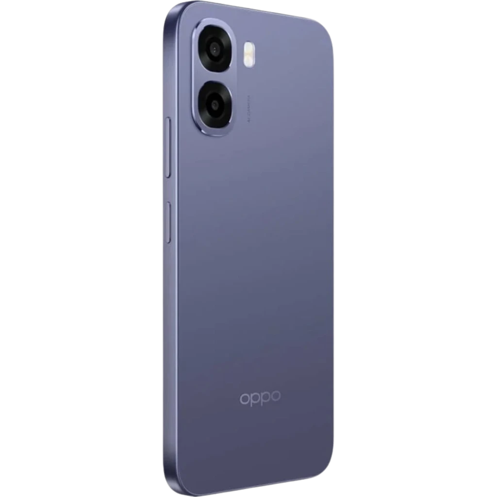 OPPO A6X 5G negro con pantalla amplia, doble cámara trasera con aro plateado, frontal con borde delgado y notch mínimo; diseño elegante y batería 6100 mAh - Ítem3