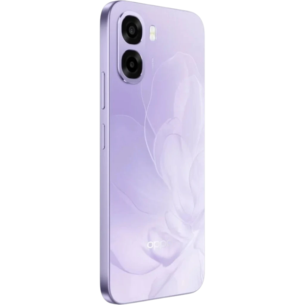 OPPO A6X 5G 256 GB Lilás com tela ampla de bordas finas, câmera dupla traseira com anéis destacados e frontal perfurada; design elegante e moderno - Item3