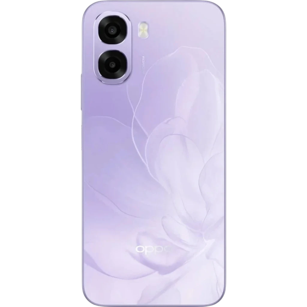 OPPO A6X 5G 256 GB Lilás com tela ampla de bordas finas, câmera dupla traseira com anéis destacados e frontal perfurada; design elegante e moderno - Item2