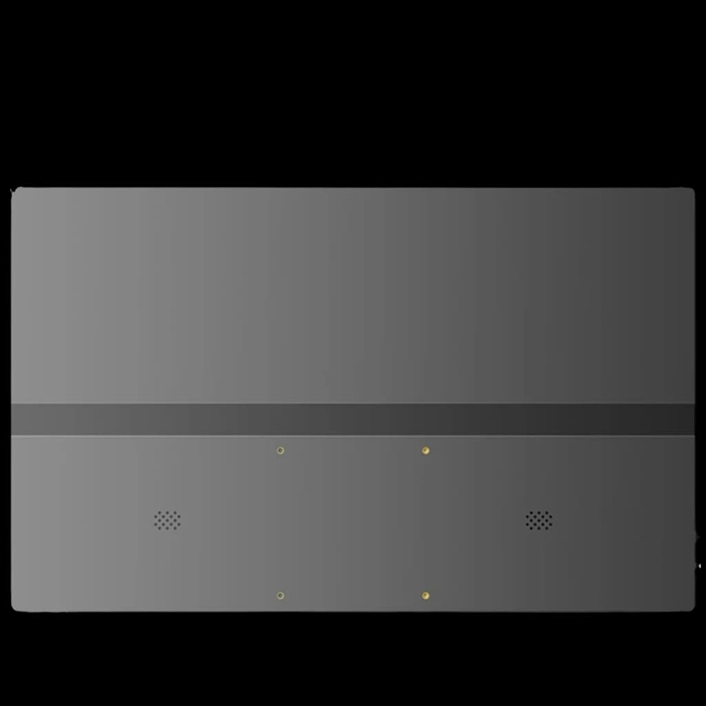 Parte trasera gris del Uperfect USetup E7 con franja central, dos altavoces perforados y puntos de montaje; diseño delgado y minimalista IPS táctil 15.6 FHD