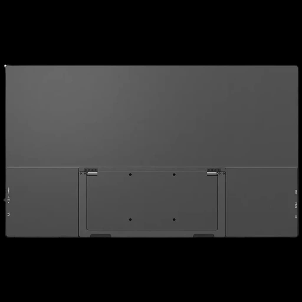 Parte trasera del Uperfect UMax21 Monitor 21,5" Full HD Táctil 120 Hz IPS con panel liso gris oscuro, soporte VESA central y puertos laterales señalados