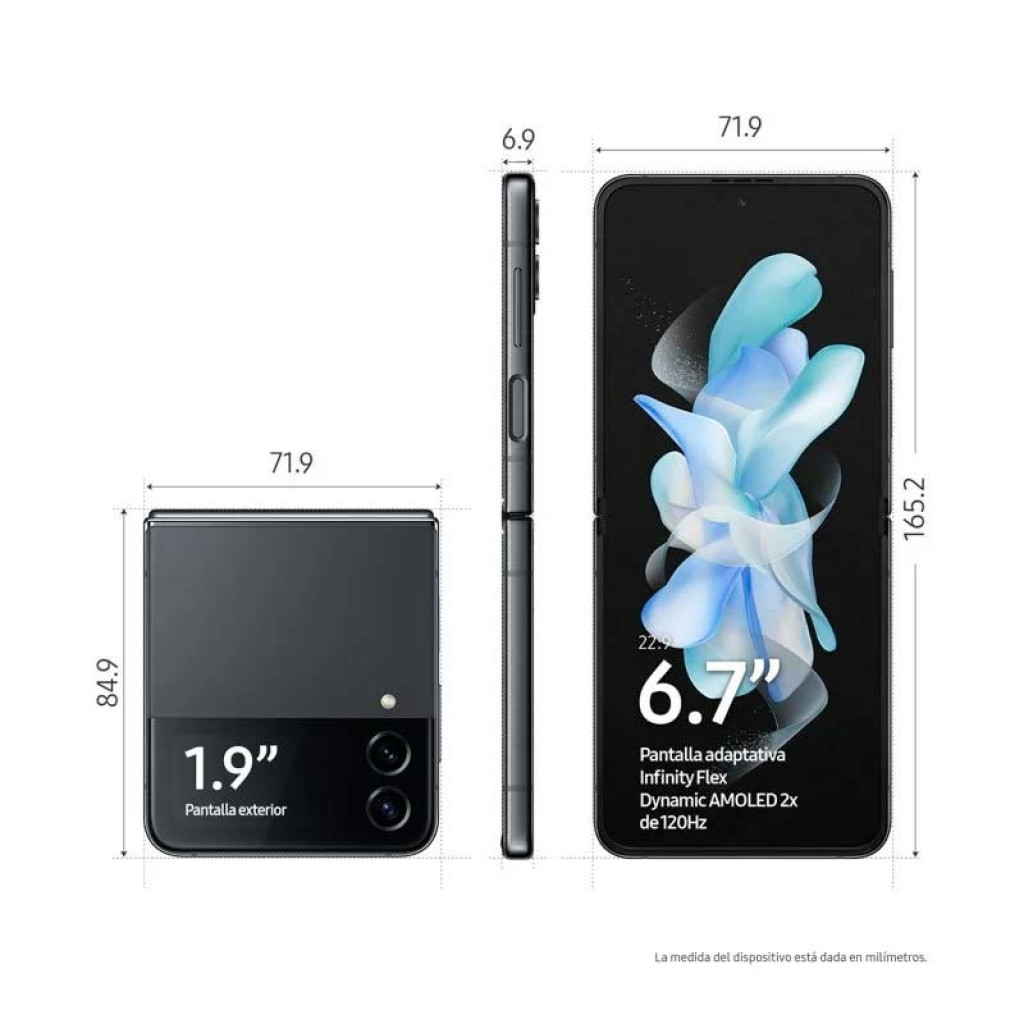 Samsung Galaxy Z Flip4 5G preto recondicionado, bom estado. Tela dobrável AMOLED, bordas finas, câmera dupla traseira e display interno com grafismo azul - Item1