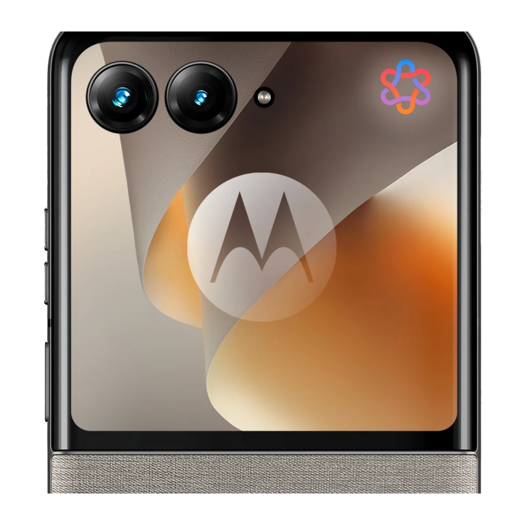 Motorola Razr 70 5G Hematite plegable con pantalla externa, doble cámara trasera, acabado texturizado gris y logo Motorola centrado en ambas mitades - Ítem2
