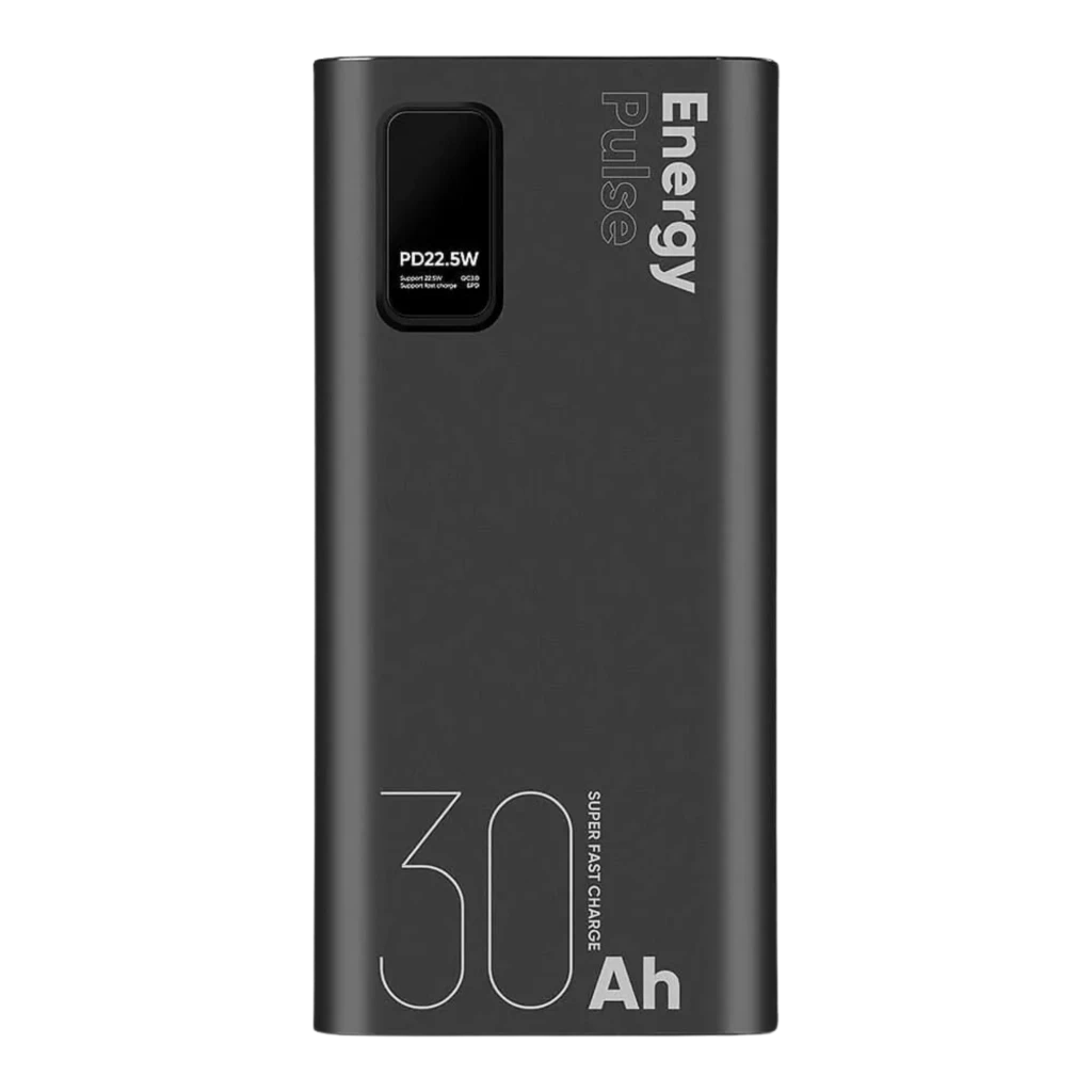 OBAL:ME EnergyPulse Power Bank 30000mAh 22,5W USB-C Preto com visor digital de carga, corpo preto fosco, portas USB-A e USB-C e cabo incluso - Item1