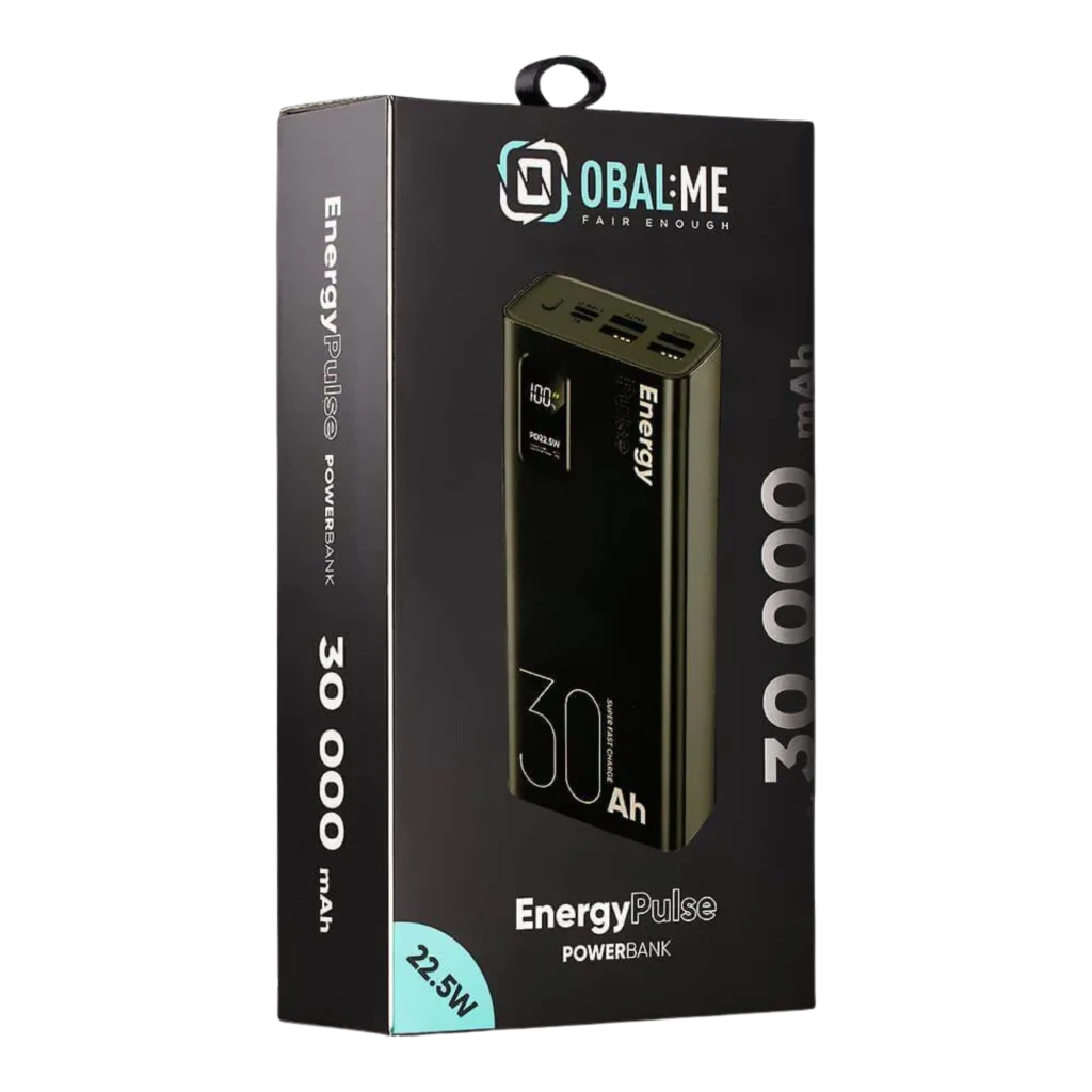 OBAL:ME EnergyPulse Power Bank 30000mAh 22,5W USB-C Preto com visor digital de carga, corpo preto fosco, portas USB-A e USB-C e cabo incluso - Item5