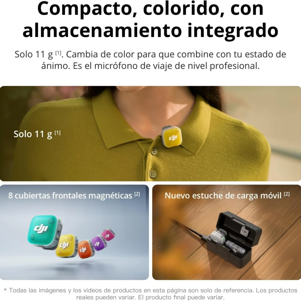 Kit DJI Mic Mini 2 com dois transmissores clip cinza, receptor móvel USB‑C transparente e estojo de carga magnético compacto com LEDs indicadores - Item3