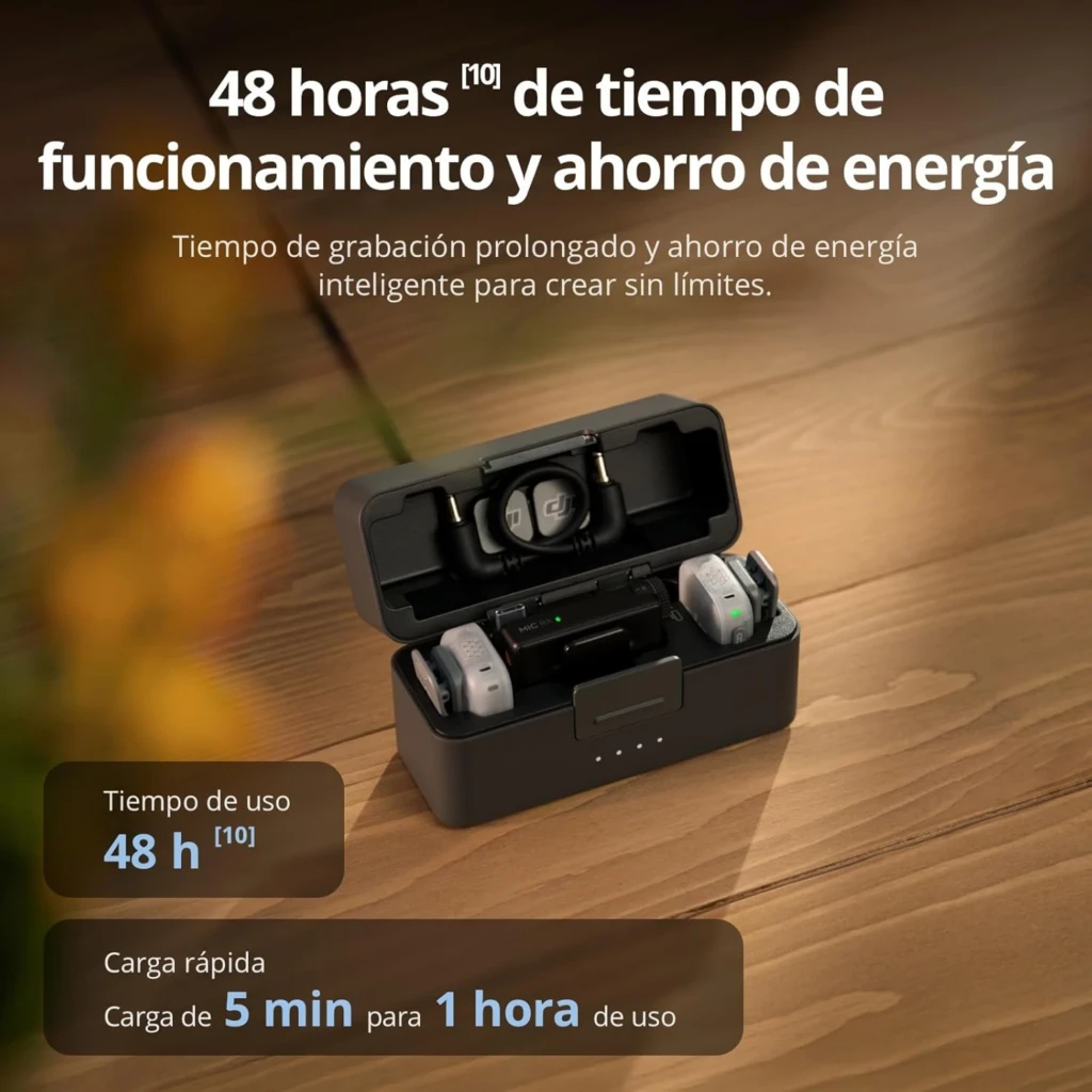 DJI Mic Mini 2 1 TX + 1 RX microfone sem fios com transmissor e receptor compactos, LED de status verde, botões laterais e design preto e branco - Item1