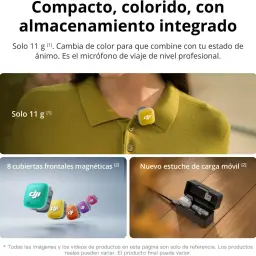 DJI Mic Mini 2 1 TX + 1 RX micrófono inalámbrico compacto con clip magnético, cubiertas frontales de colores, 11 g y estuche de carga móvil integrado