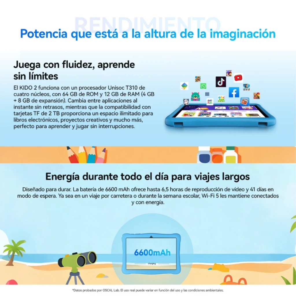 Tablet infantil Oscal KIDO 2 rosa com capa de silicone protetora, ecrã 10,1, câmara traseira dupla, anel de apoio e desenhos de coelho, 4 GB RAM e 64 GB - Item4