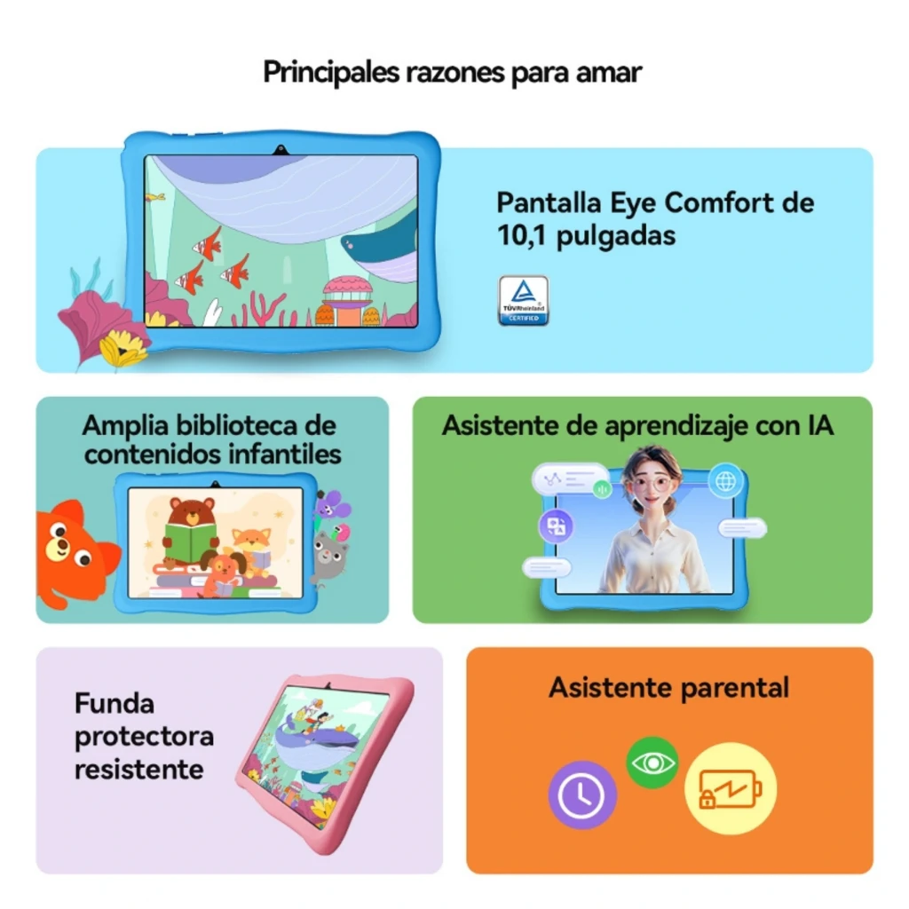 Tablet infantil Oscal KIDO 2 rosa com capa de silicone protetora, ecrã 10,1, câmara traseira dupla, anel de apoio e desenhos de coelho, 4 GB RAM e 64 GB - Item5