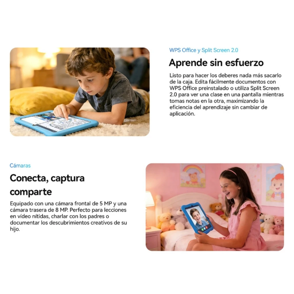 Tablet infantil Oscal KIDO 2 rosa com capa de silicone protetora, ecrã 10,1, câmara traseira dupla, anel de apoio e desenhos de coelho, 4 GB RAM e 64 GB - Item8
