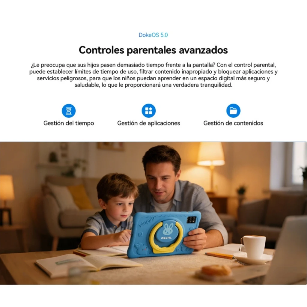 Tablet infantil Oscal KIDO 2 rosa com capa de silicone protetora, ecrã 10,1, câmara traseira dupla, anel de apoio e desenhos de coelho, 4 GB RAM e 64 GB - Item7