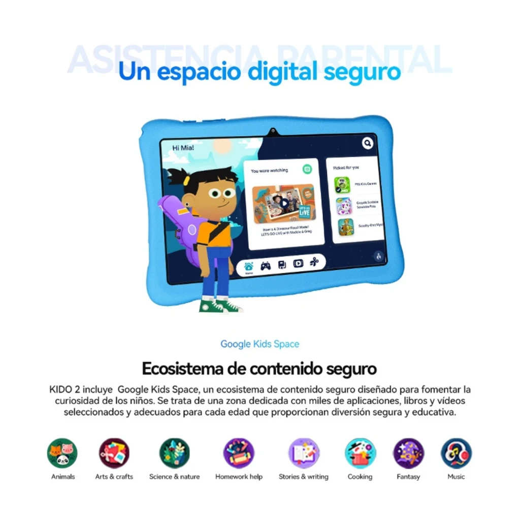 Tablet infantil Oscal KIDO 2 rosa com capa de silicone protetora, ecrã 10,1, câmara traseira dupla, anel de apoio e desenhos de coelho, 4 GB RAM e 64 GB - Item2