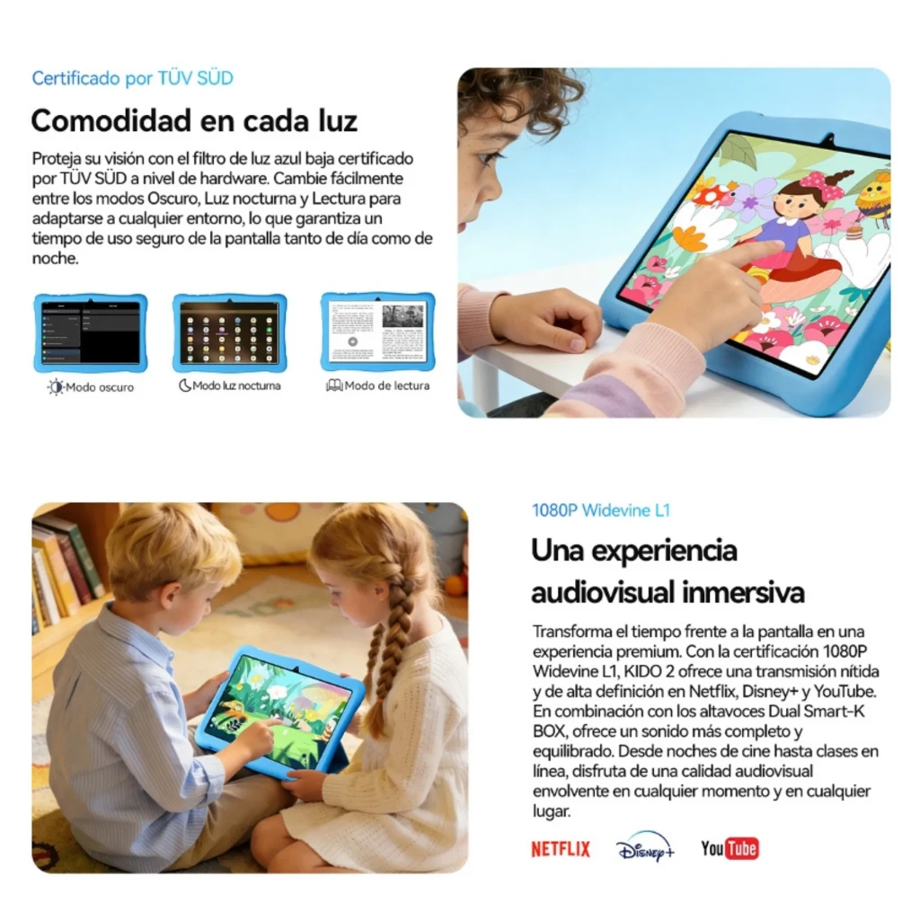 Tablet infantil Oscal KIDO 2 rosa com capa de silicone protetora, ecrã 10,1, câmara traseira dupla, anel de apoio e desenhos de coelho, 4 GB RAM e 64 GB - Item3
