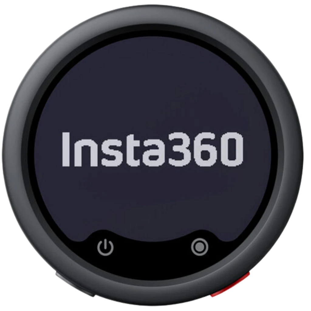Insta360 Mic Pro Transmitter MC110 micrófono inalámbrico negro grafito, diseño circular compacto con pantalla frontal, botón de encendido y luces LED - Ítem1