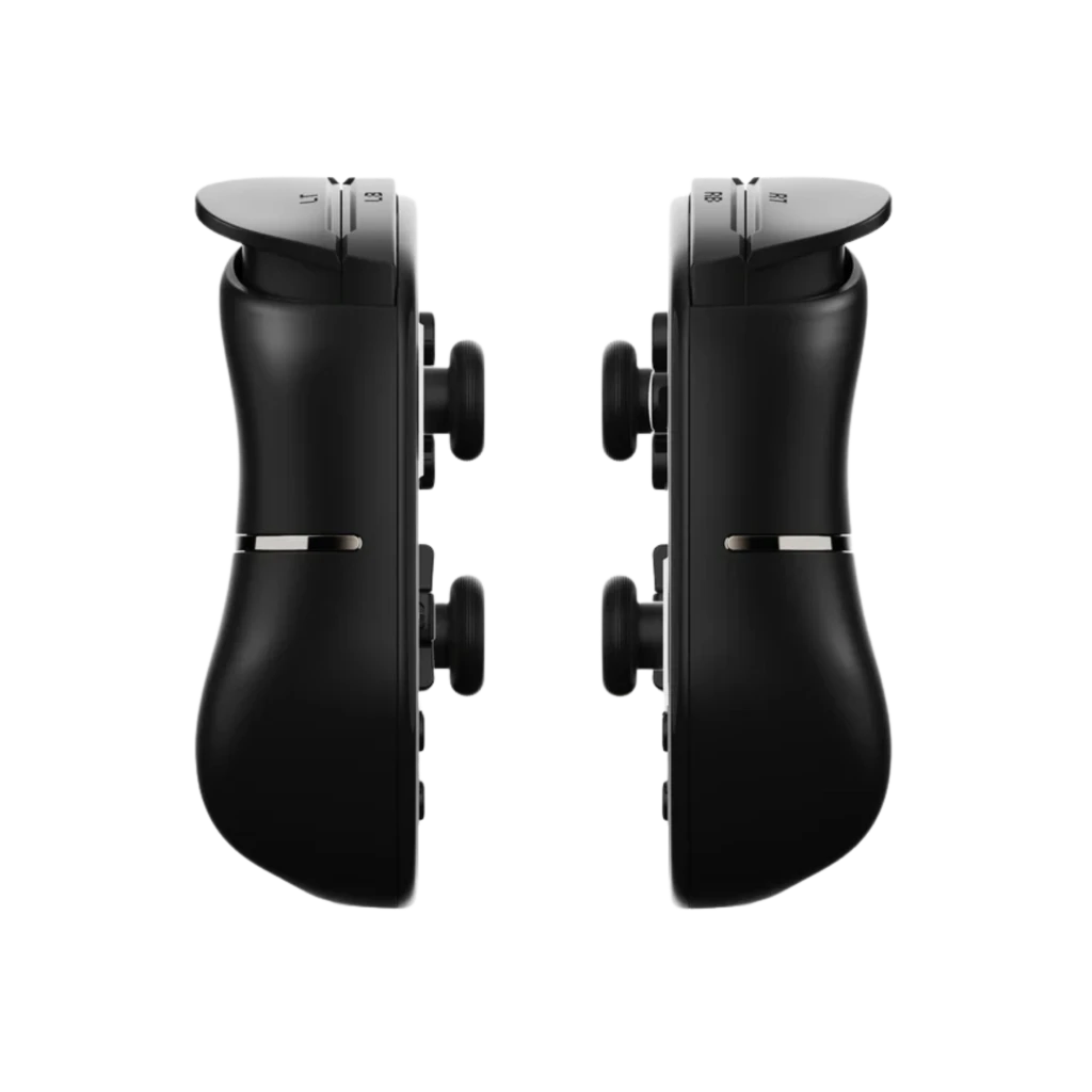 Mangmi Pocket Max 7 pulgadas AMOLED negro con joysticks duales, cruceta y botones frontales; bordes curvos y pantalla con gráfico púrpura llamativo - Ítem5