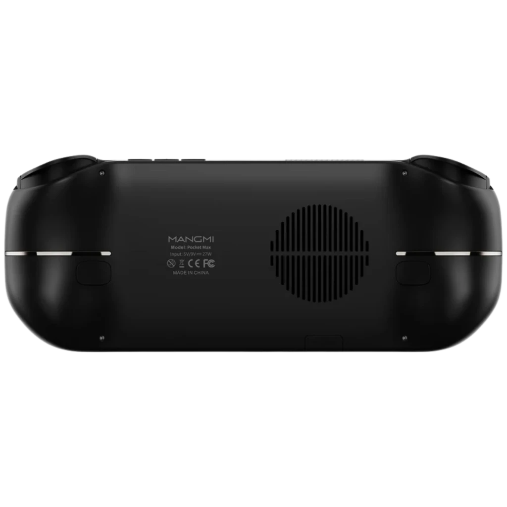 Mangmi Pocket Max 7 pulgadas AMOLED negro con joysticks duales, cruceta y botones frontales; bordes curvos y pantalla con gráfico púrpura llamativo - Ítem3