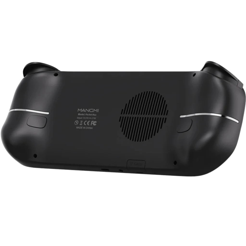 Mangmi Pocket Max 7 pulgadas AMOLED negro con joysticks duales, cruceta y botones frontales; bordes curvos y pantalla con gráfico púrpura llamativo - Ítem2