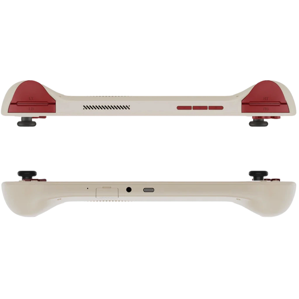 Mangmi Pocket Max 7 pulgadas AMOLED, consola portátil beige con marcos rojos, cruceta y botones frontales, dos sticks, pantalla con biseles delgados, 8GB - Ítem4