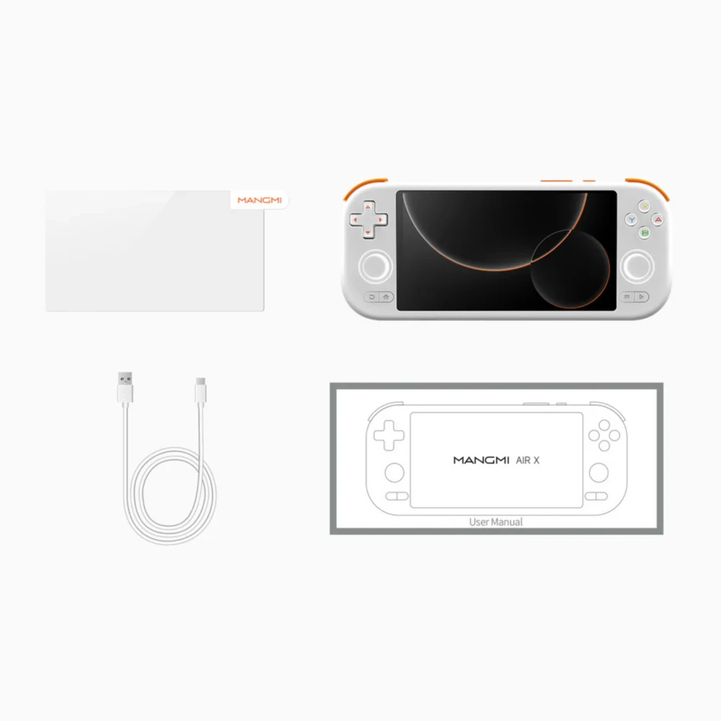 Consola portátil blanca con pantalla 5,5 pulgadas, botones A B X Y, cruceta izquierda y sticks duales; bordes y detalles en naranja contrastante - Ítem6