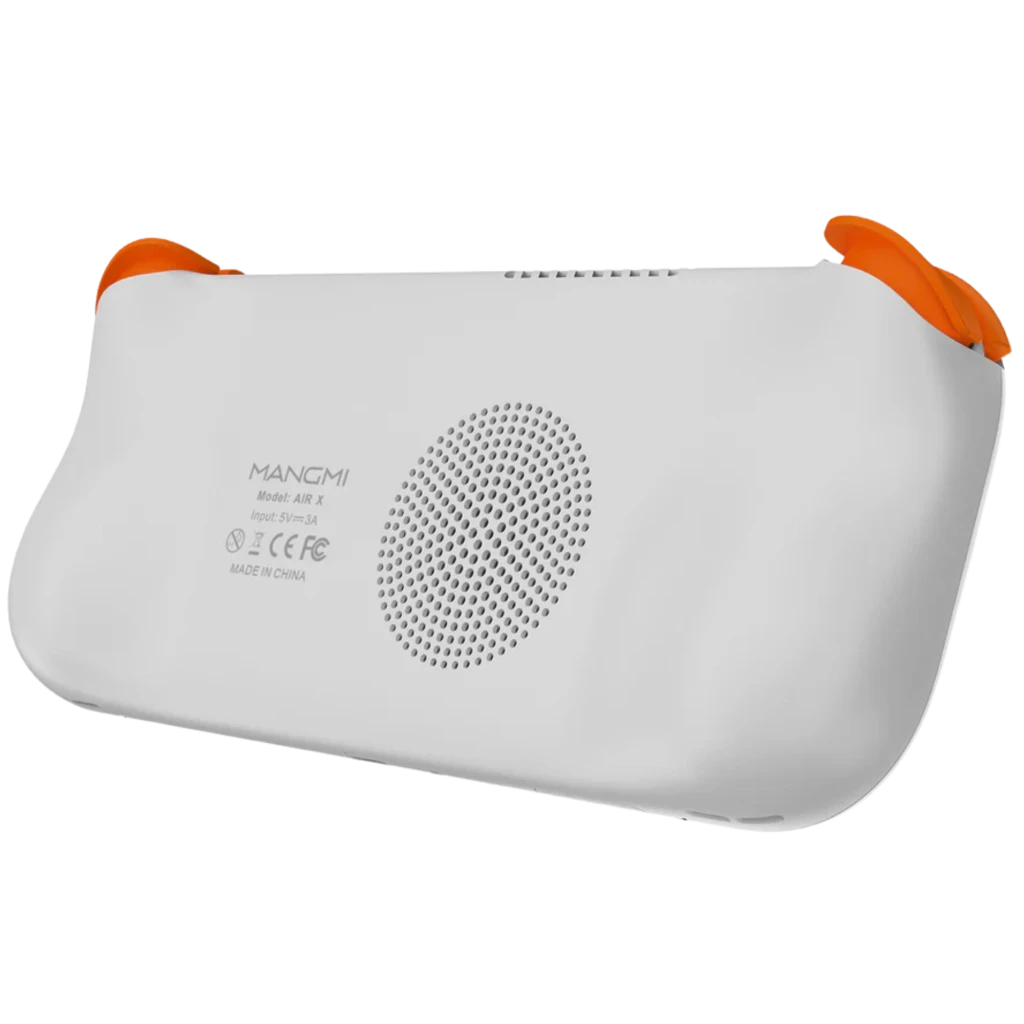 Consola portátil blanca con pantalla 5,5 pulgadas, botones A B X Y, cruceta izquierda y sticks duales; bordes y detalles en naranja contrastante - Ítem3
