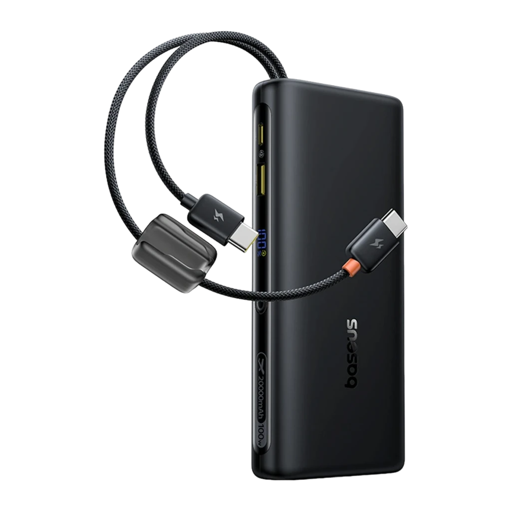 Power Bank Baseus EnerFill FC41 negro con 2 cables USB-C integrados, pantalla LED de batería, botón lateral y diseño compacto de 20000 mAh - Ítem1