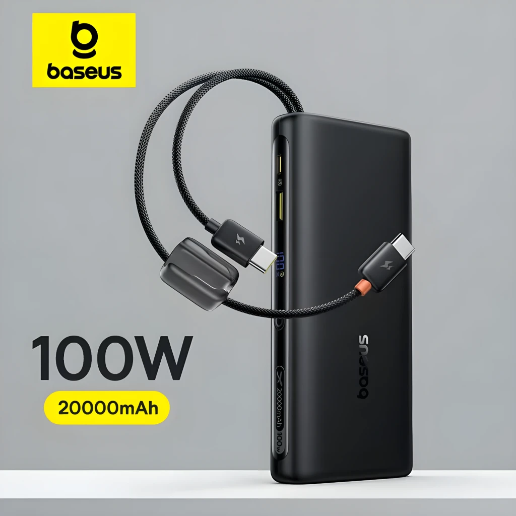 Power Bank Baseus EnerFill FC41 negro con 2 cables USB-C integrados, pantalla LED de batería, botón lateral y diseño compacto de 20000 mAh - Ítem8