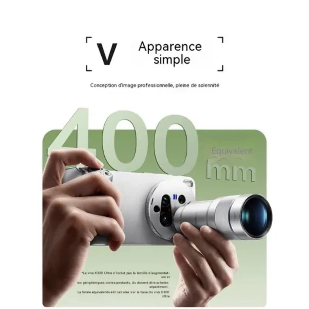 Módulo de câmera ZEISS do Vivo X300 Ultra 5G verde com lente teleobjetiva 400 mm destacada, design premium, 200 MP, 16 GB RAM e 512 GB de armazenamento
