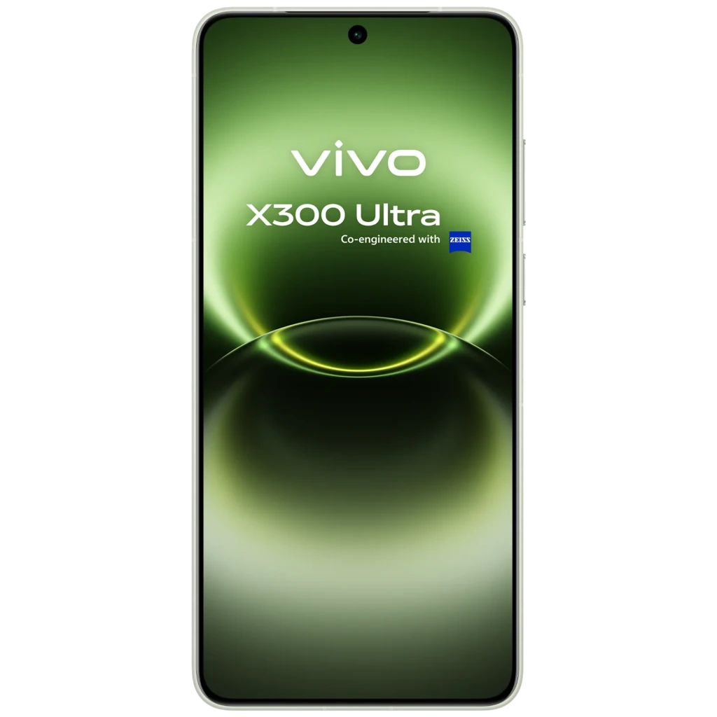 Vivo X300 Ultra 5G verde, frente com tela curva e furo central, traseira com módulo circular preto ZEISS e múltiplas câmeras, acabamento premium - Item5