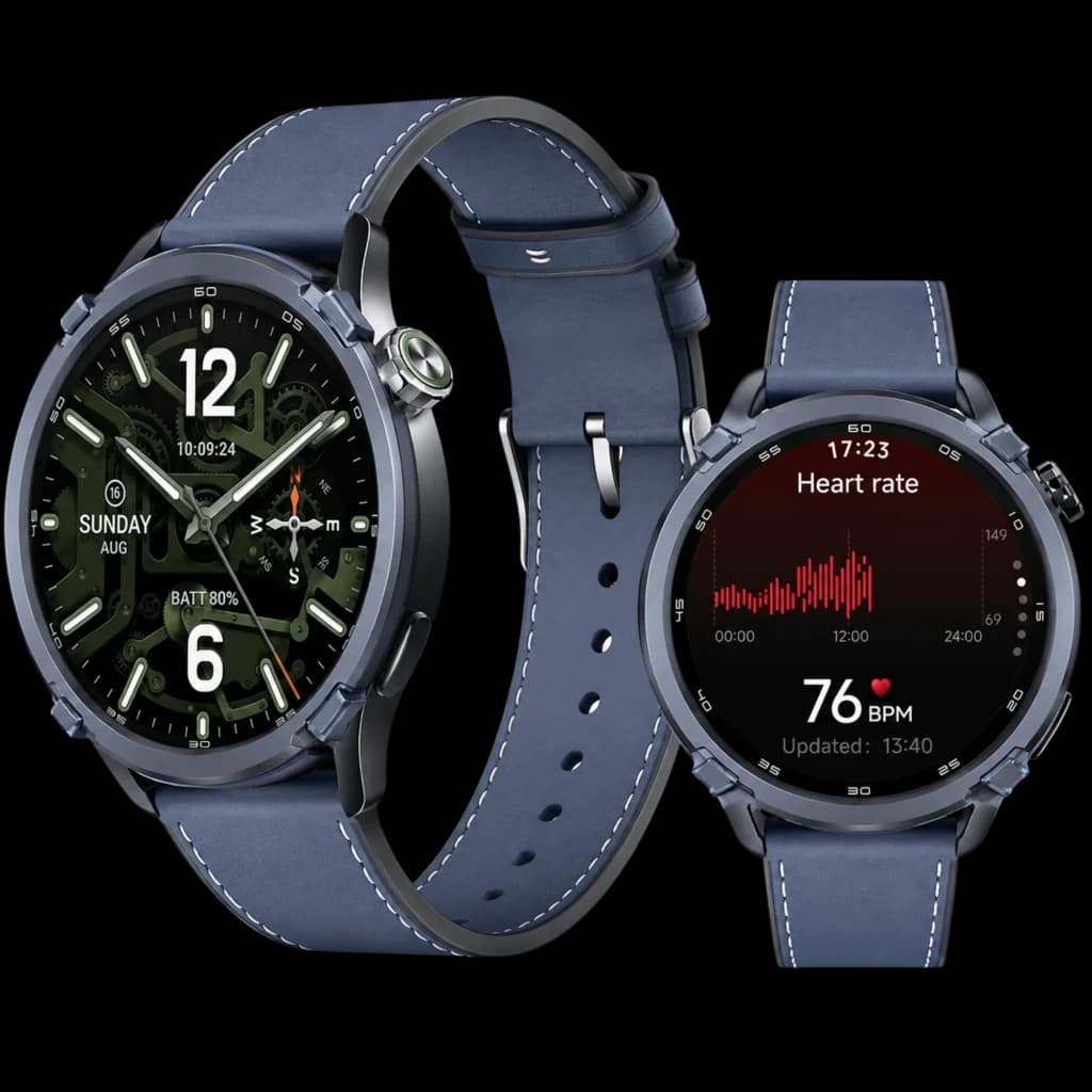 Xiaomi Watch S5 46 mm en azul cerámico con pantalla AMOLED 1,48, bisel metálico, dos botones laterales, correa azul y esferas con hora y ritmo cardíaco