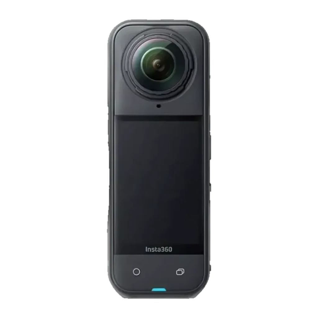 Insta360 X5 8K 360° preta Meia-Noite com lente grande, tela frontal colorida, bastão de selfie, bateria extra e capa protetora; resistente até 15 m - Item3