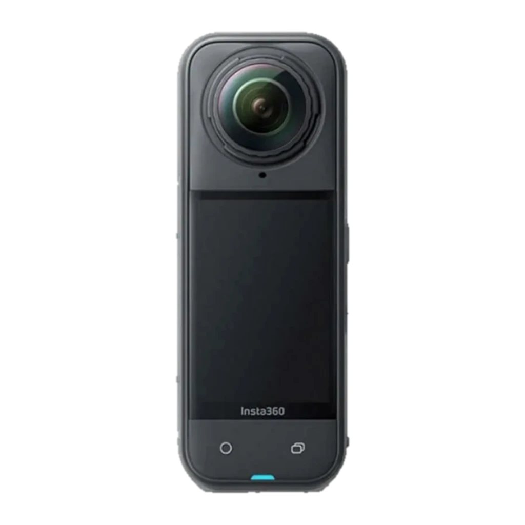 Insta360 X5 8K 360° preta Meia-Noite com lente grande, tela frontal colorida, bastão de selfie, bateria extra e capa protetora; resistente até 15 m - Item2