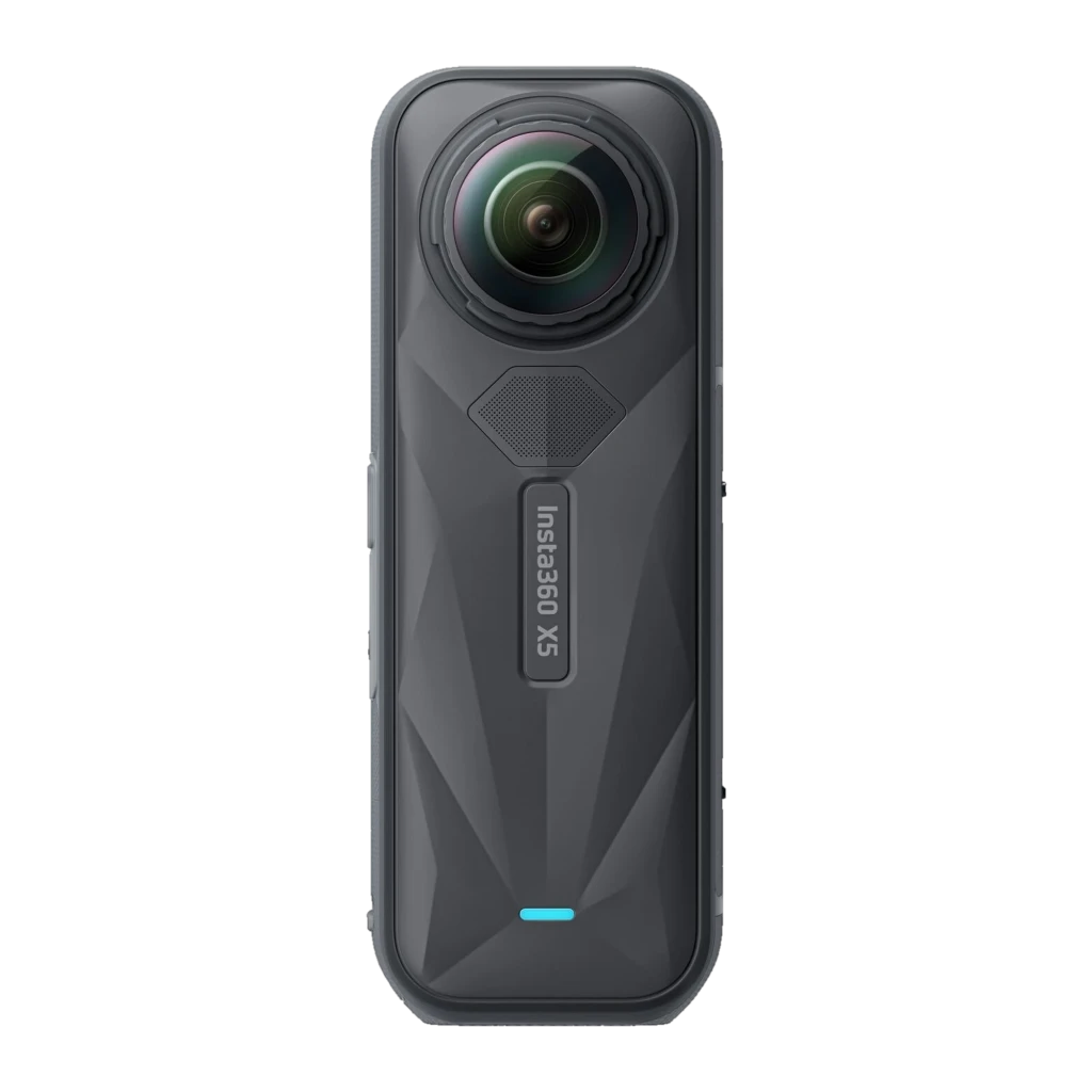 Insta360 X5 8K 360° preta Meia-Noite com lente grande, tela frontal colorida, bastão de selfie, bateria extra e capa protetora; resistente até 15 m - Item6