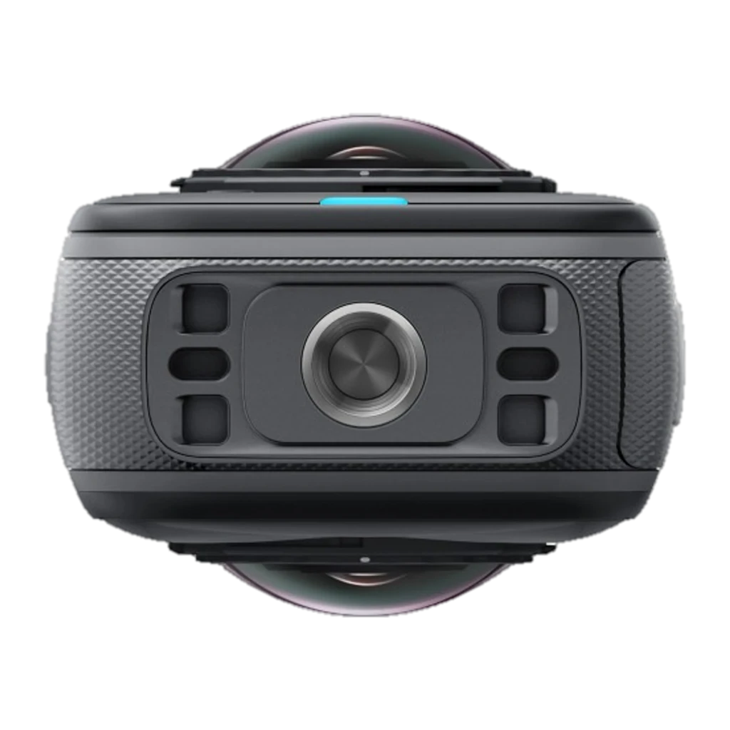Insta360 X5 8K 360° preta Meia-Noite com lente grande, tela frontal colorida, bastão de selfie, bateria extra e capa protetora; resistente até 15 m - Item4