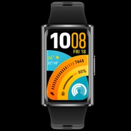 Huawei Band 11 Pro negra con pantalla AMOLED 1,62, bisel metálico, botón lateral, correa de silicona, esfera colorida con hora grande, clima y barras de