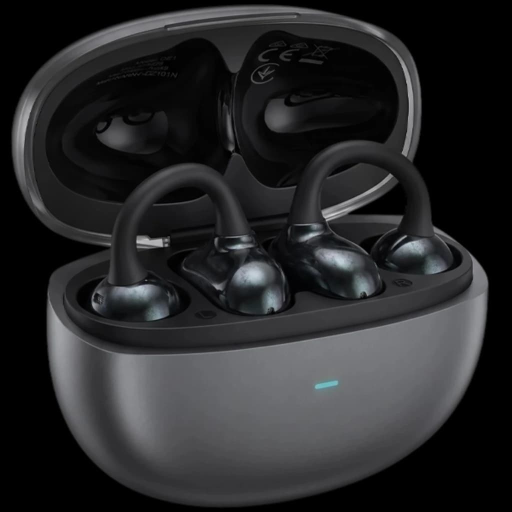 Black Shark C3 Negro - Auriculares Bluetooth Open Ear con gancho ergonómico, acabado metálico oscuro y estuche de carga gris con luz LED indicador
