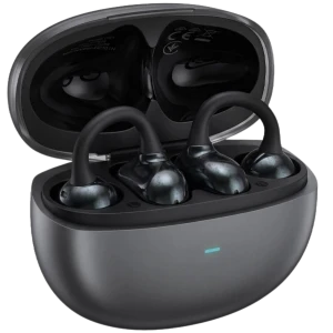 Black Shark C3 Negro - Auriculares Bluetooth Open Ear con gancho ergonómico, acabado metálico oscuro y estuche de carga gris con luz LED indicador