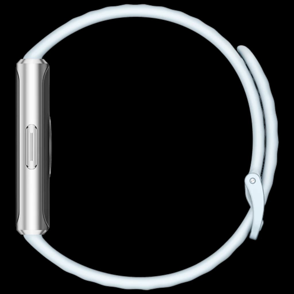 Correa azul para Huawei Band 11 Pro con cierre ajustable y hebilla, diseño delgado y lateral metálico plateado con botón alargado en el cuerpo de la pulsera