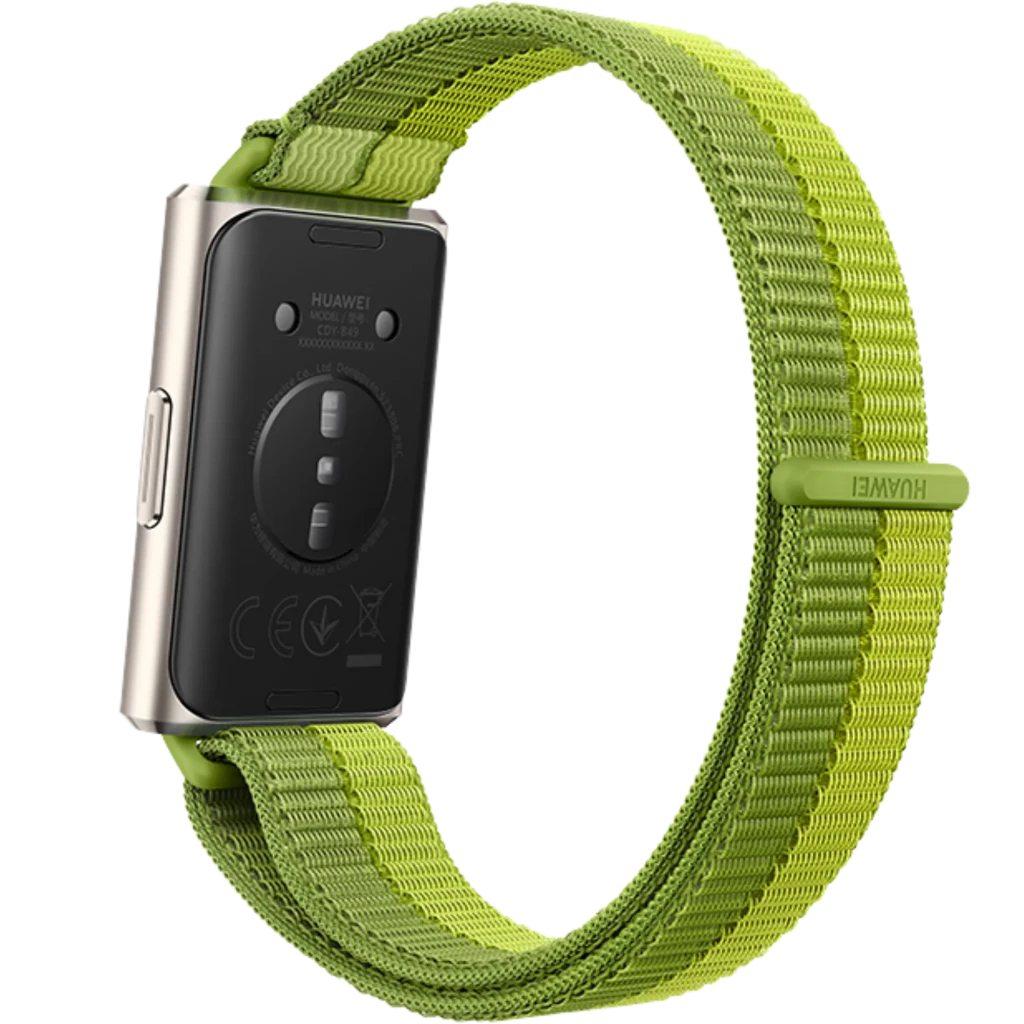 Huawei Band 11 Pro verde con pantalla AMOLED 1,62, correa textil ajustable, caja metálica plateada, botón lateral y esfera con indicadores de actividad y - Ítem5