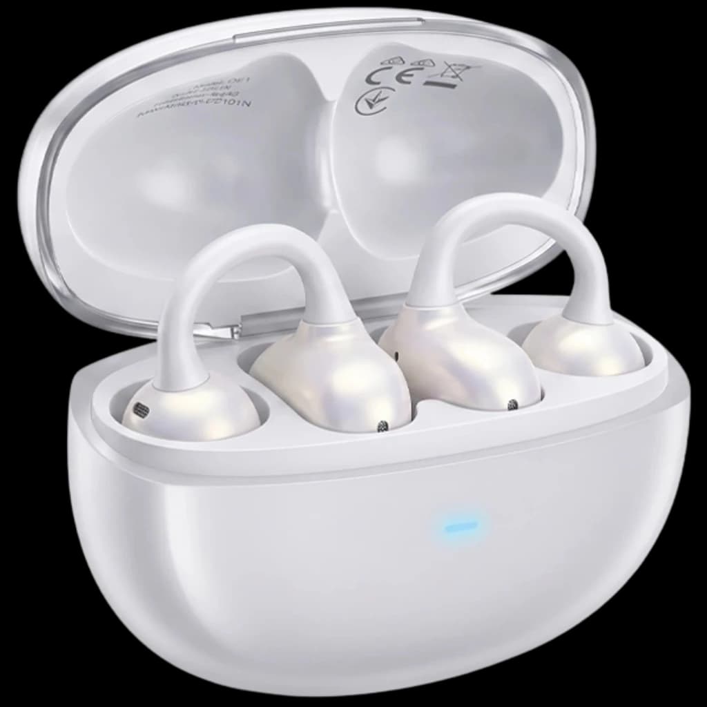 Black Shark C3 Blanco - Auriculares Bluetooth open ear con gancho ergonómico, tres unidades en estuche de carga blanco con LED indicador y acabado perlado