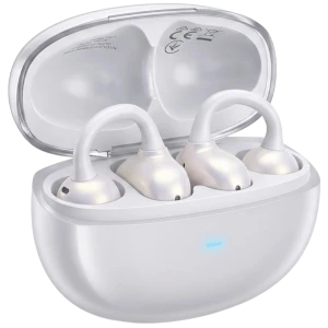 Black Shark C3 Blanco - Auriculares Bluetooth open ear con gancho ergonómico, tres unidades en estuche de carga blanco con LED indicador y acabado perlado