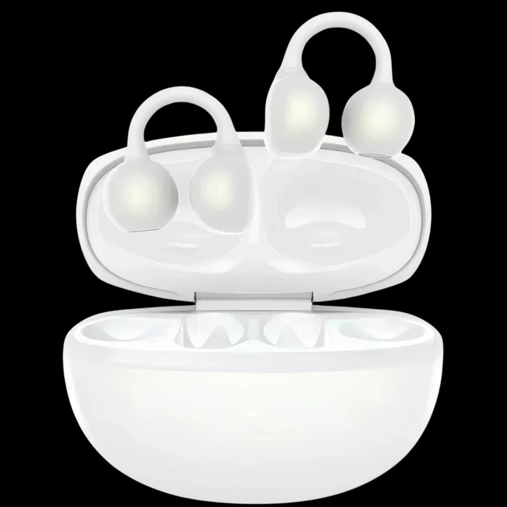 Black Shark C3 Blanco Auriculares Bluetooth Open Ear con estuche compacto blanco, diseño ergonómico de gancho, luces LED suaves y acabado brillante
