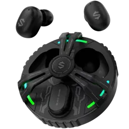 Black Shark Rokas 5 Inalámbricos Bluetooth ANC Negro con estuche redondo gaming LED verde, acabado mate, logo S y auriculares compactos ergonómicos