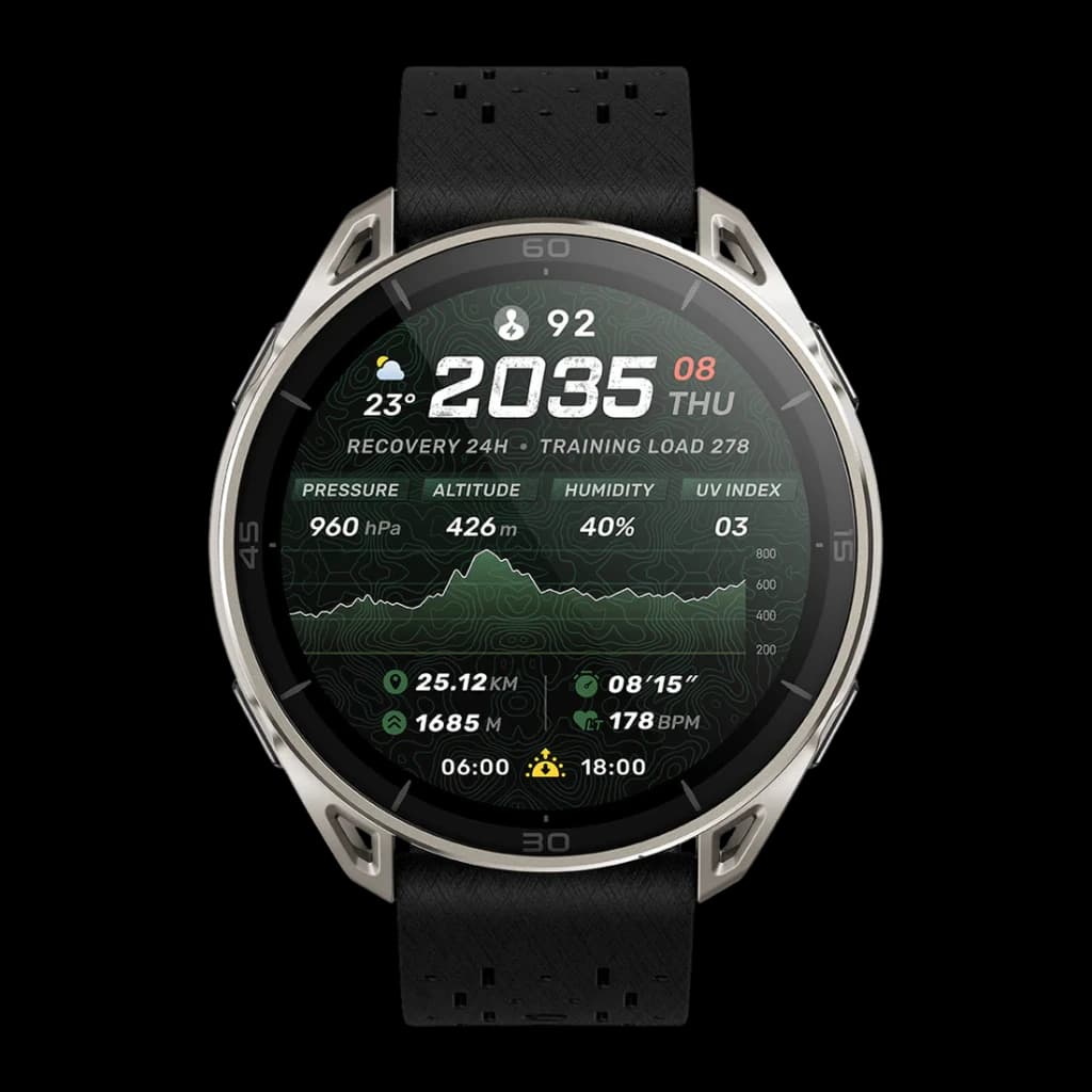 Amazfit Cheetah 2 Ultra Cartes offline 30 Jours GPS Titane, face avant: écran affichant charge d'entraînement, altitude