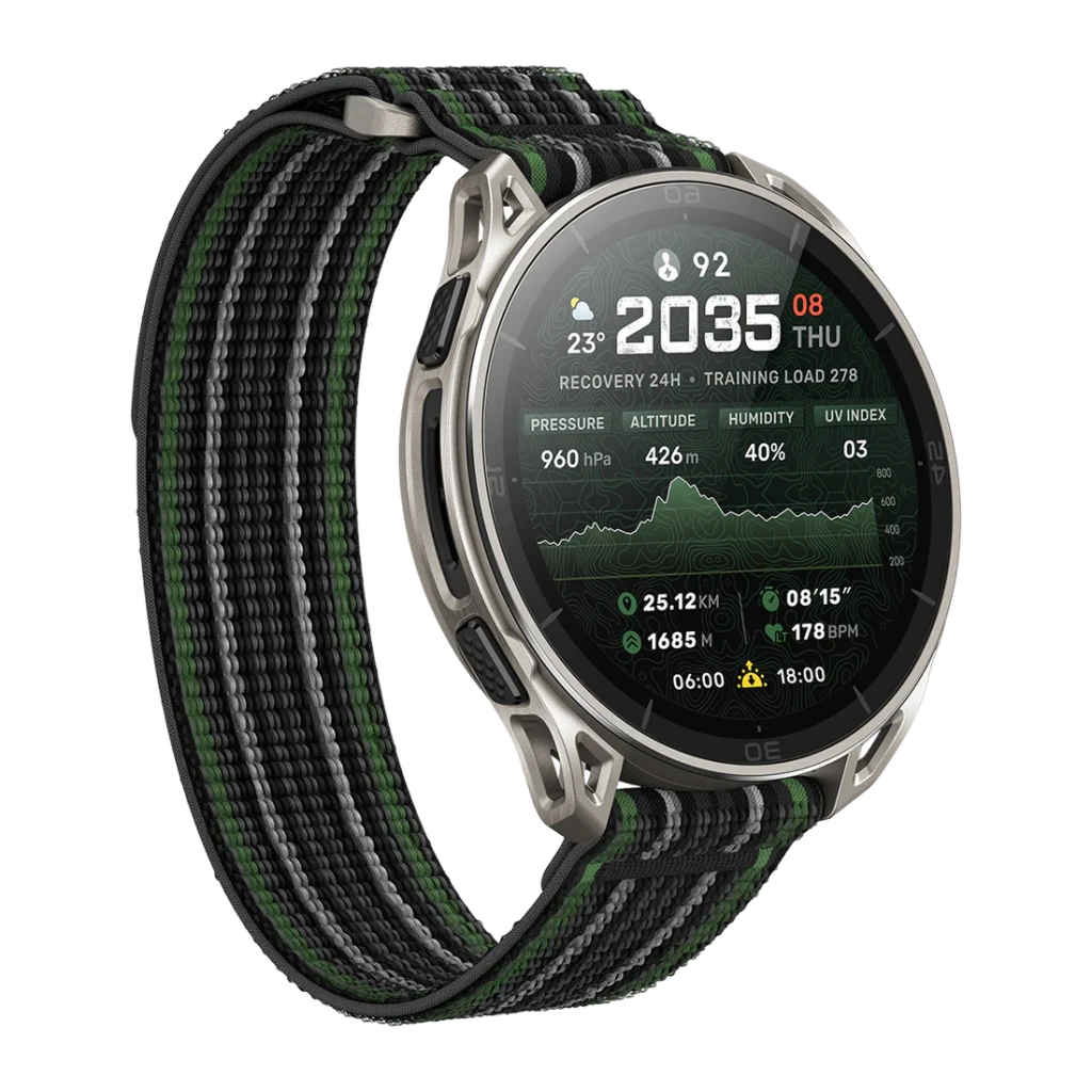 Amazfit Cheetah 2 Ultra Cartes offline 30 Jours GPS Titane, vue latérale: écran données d'entraînement, boîtier titane