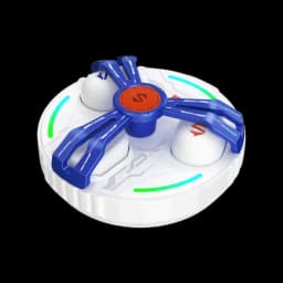 Black Shark Rokas 5 Inalámbricos Bluetooth ANC Blanco con base circular blanca y tapa azul tipo araña, luces LED verdes y cápsulas auriculares blancas