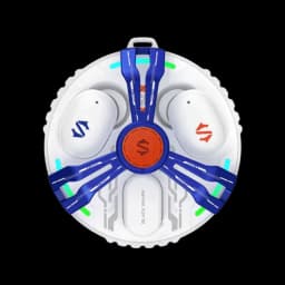 Black Shark Rokas 5 Inalámbricos Bluetooth ANC Blanco con estuche circular futurista blanco, detalles azules y rojos, auriculares in-ear compactos y