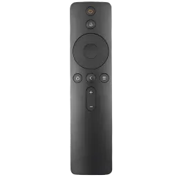 Comando Remoto Xiaomi para TV Box / TV Stick / Smart TV em preto, corpo slim, botões circulares com power, voz, navegação direcional e controle de volume